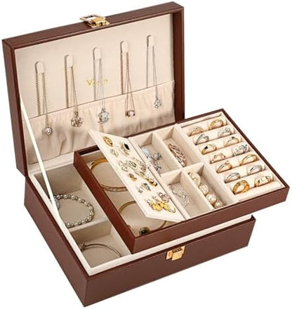 Voova 2 Layer Jewelry Box Organizer with Removable Tray, Vintage Gift
