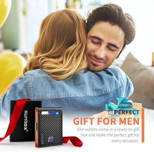 RUNBOX Slim Wallet for Men - RFID Blocking Leather Bifold with Money
