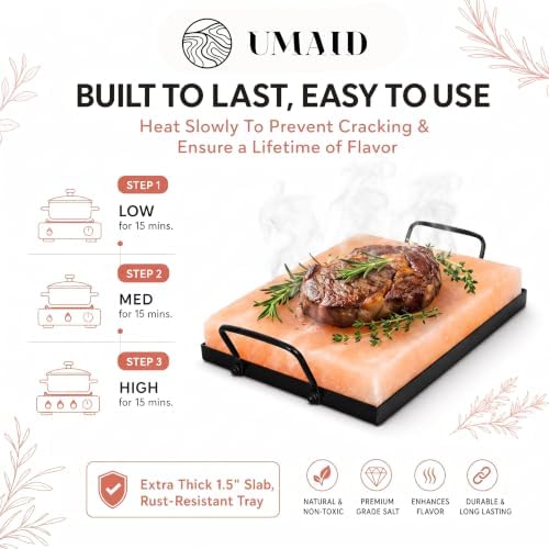 UMAID Himalayan Salt Block Cooking Plate 12x8x1.5 – Food Grade Pink