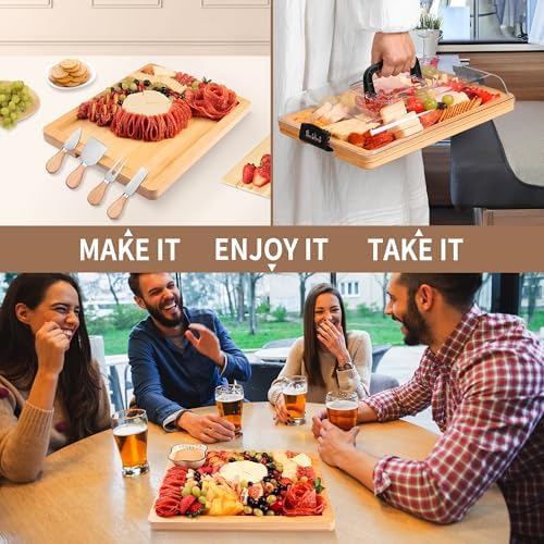 CAWIU Portable Charcuterie Board with Lid, Travel Cheese Board & Snack