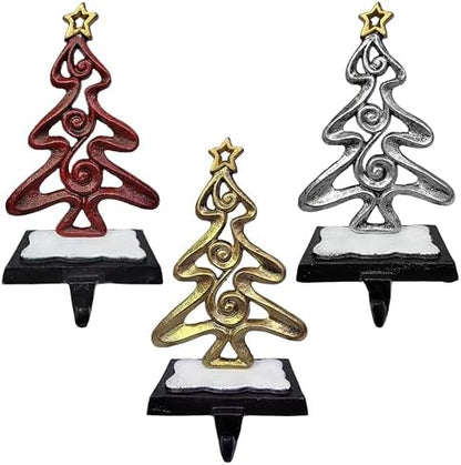 Lulu Decor, Cast Iron Red, Gold and Silver Tree Stocking Holder 3 pc