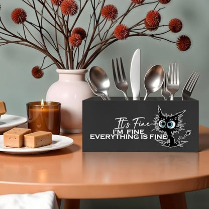 Funny Cute Black Cat Pencil Pen Holder for Desk, I'm Fine Everything
