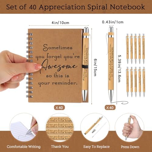 Honoson 40 Sets Inspirational Spiral Notebooks with Bamboo Pens