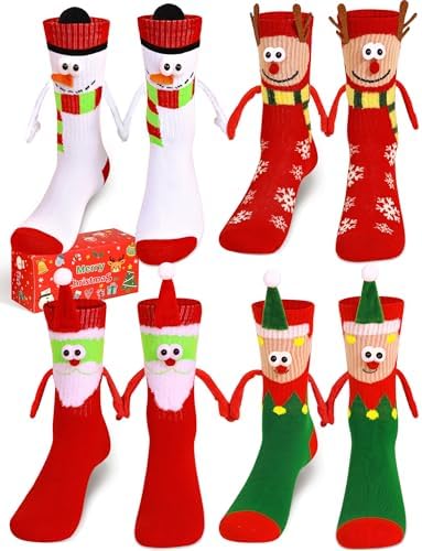 Itscolofy 4 Pairs Funny Christmas Socks, Magnetic Hand Holding Socks
