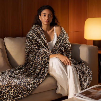 BEDELITE Fleece Blanket Soft Plush Throw for Couch Brown Leopard