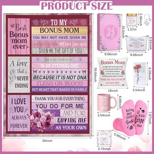Dingion 11 Pcs Stepmom Gift Set 50x60 Throw Blanket Mug Makeup Bag