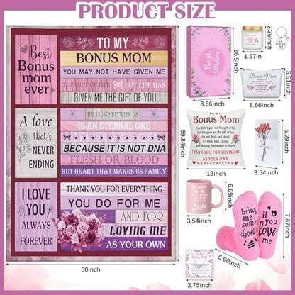 Dingion 11 Pcs Stepmom Gift Set 50x60 Throw Blanket Mug Makeup Bag