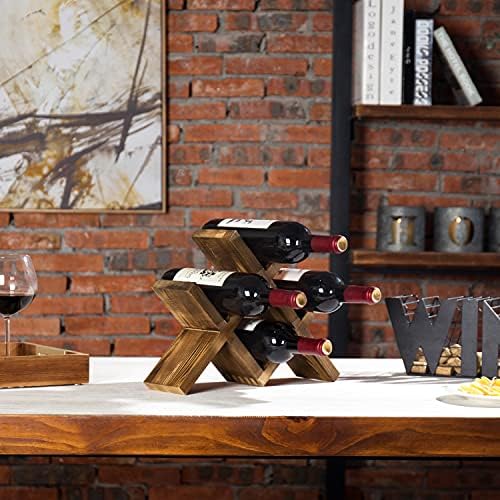 MyGift 4-Bottle Rustic Brown Wood Wine Rack for Countertop - Brushed