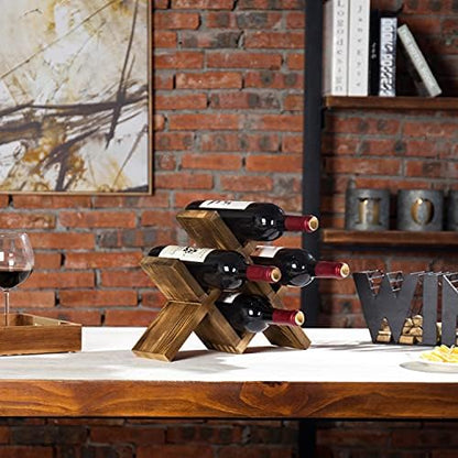MyGift 4-Bottle Rustic Brown Wood Wine Rack for Countertop - Brushed