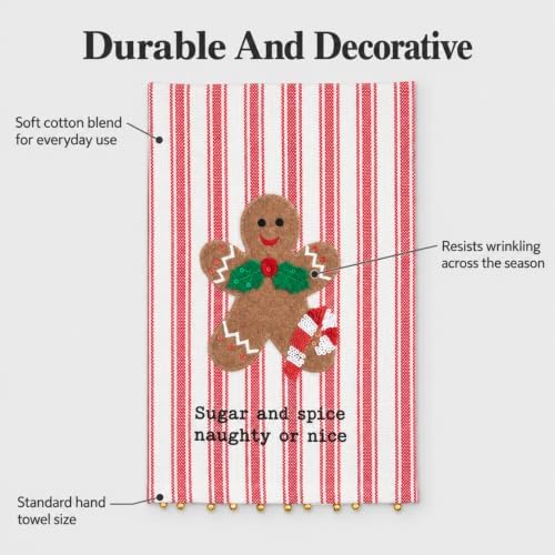Mud Pie Gingerbread Felt Sequin Towel, Decorative Kitchen Towel
