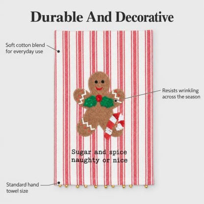 Mud Pie Gingerbread Felt Sequin Towel, Decorative Kitchen Towel