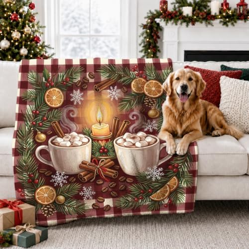 Cozy Winter Cocoa and Cinnamon Holiday Hot Mugs Throw Blanket 50x60