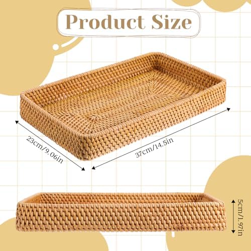 Wicker Storage Basket, Rattan Tray Rectangular Woven Tray Natural