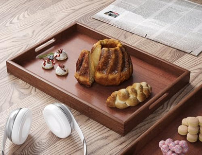 Fibogollo Bamboo Set of 2 Serving Tray with Handles,Decorative Trays