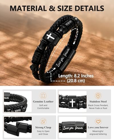 UNGENT THEM Leather Cross Bracelet for Son Grandson Brother Christian