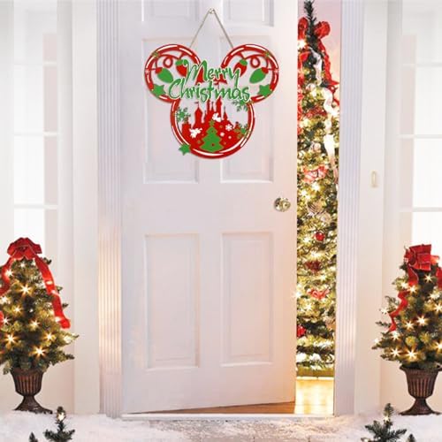 Christmas Door Decorations Red Mouse Wooden Sign