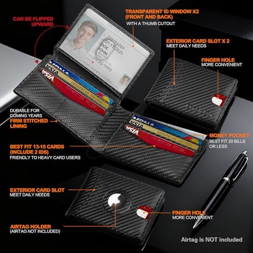 Wallet for Men AirTag Slim RFID Blocking Leather Bifold Gift Box