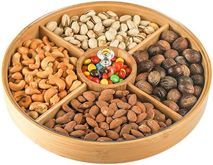 Hedume Bamboo Nuts Storage Platter Tray, Food Serving Tray with 5