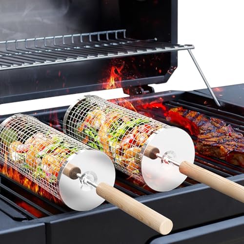 Rolling Grill Basket, Grilling Accessories, Outdoor Camping, Gifts for