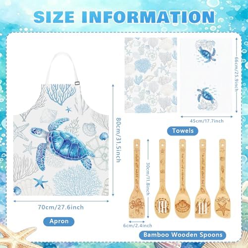 HUFAND 8 Pcs Sea Turtle Gifts for Women Kitchen Decor Cooking Utensils