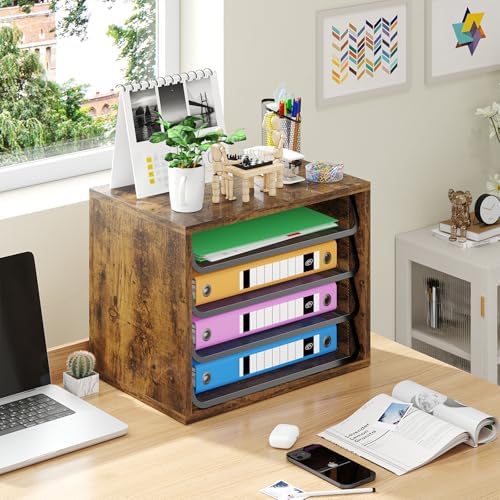 Simple Trending 4-Tier Desk File Organizer, Paper Organizer, Rustic