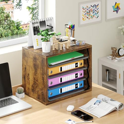 Simple Trending 4-Tier Desk File Organizer, Paper Organizer, Rustic