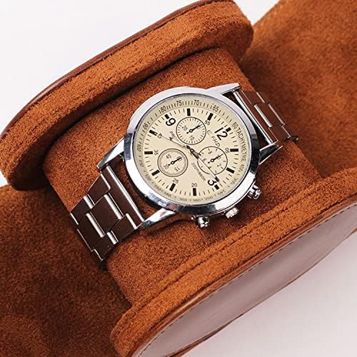 Watch Roll Travel Leather Case - Brown Single Watch Gift Box with