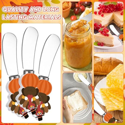 Sieral 10 Pcs Turkey Butter Knives Halloween Cheese Spreader Wooden