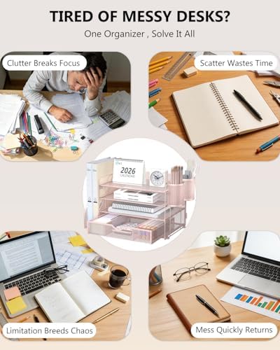 WALI Desk File Organizer, 4 Tier Desktop Paper Letter Tray Organizer
