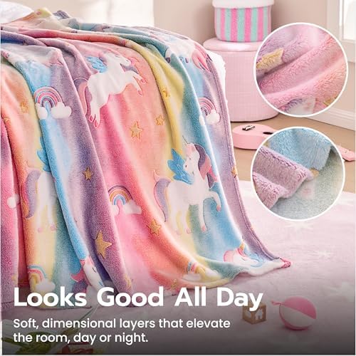 Joiedomi Glow in The Dark Blanket - Unicorns Gifts Toys for Girls Age