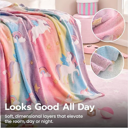 Joiedomi Glow in The Dark Blanket - Unicorns Gifts Toys for Girls Age