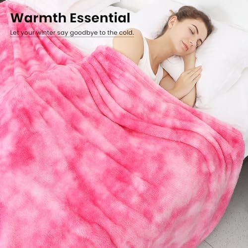 Pink Fleece Throw Blanket, Plush Soft Flannel Blanket for Sofa Couch