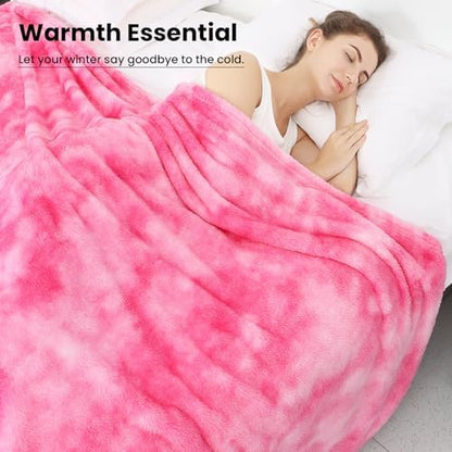 Pink Fleece Throw Blanket, Plush Soft Flannel Blanket for Sofa Couch