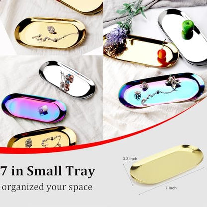 Stainless Steel Decorative Tray, Set of 2, 7 Inch Long, Jewelry Dish