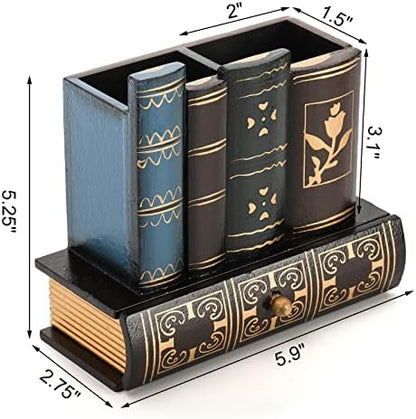 Tosnail Decorative Pen Holder with Storage Drawer, Wooden Pencil