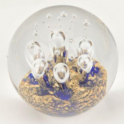 M Designed Art Hand Glass Art Blue & Gold Blubbling Pattern