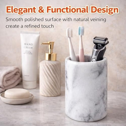 Creative Home White Marble Pen Holder, Heavy Stone Pencil Cup