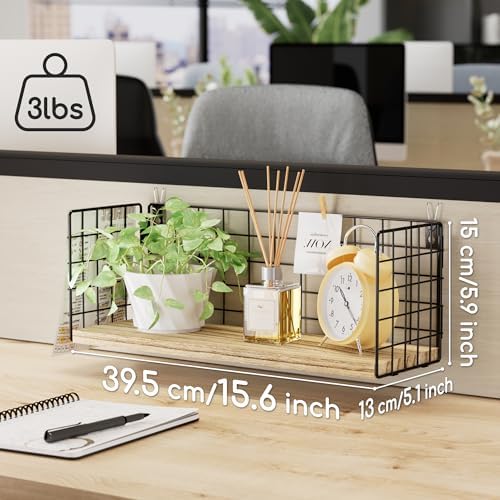Floating Cubicle Shelf with Hooks, Paulownia Wood Desktop Organizer