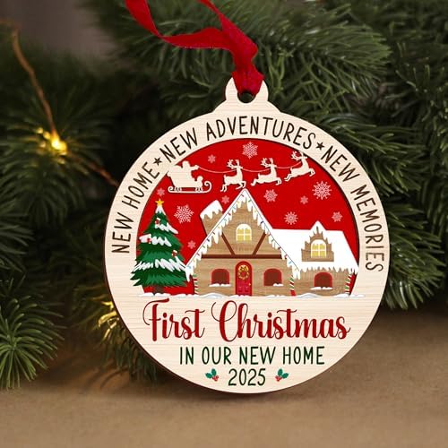New Home Ornament 2025 – Wooden 2-Layer Housewarming Ornament, Wooden
