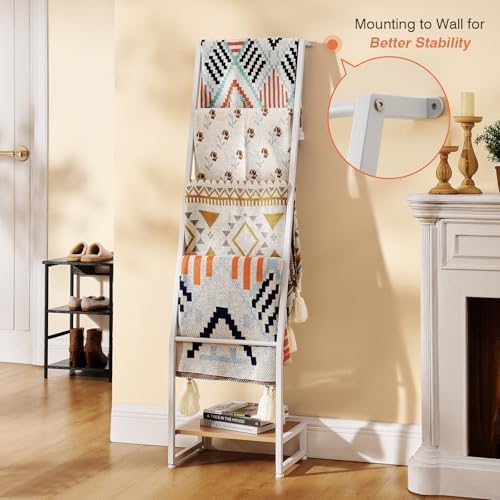 DGWJSU Blanket Ladder, 5 Tier Ladder Shelf,Wooden Blanket Ladders for