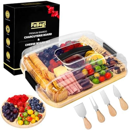 Portable Travel Charcuterie Board with Lid, Bamboo Charcuterie Cheese
