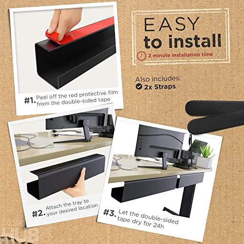 Scanfield Under Desk Cable Management Tray, No-Screw, 17-Inch, 2-Pack