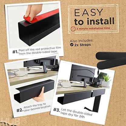 Scanfield Under Desk Cable Management Tray, No-Screw, 17-Inch, 2-Pack