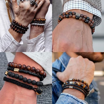 RANKEEF Tiger Eye Bracelet For Men 8MM Natural Stone Beads Bracelet