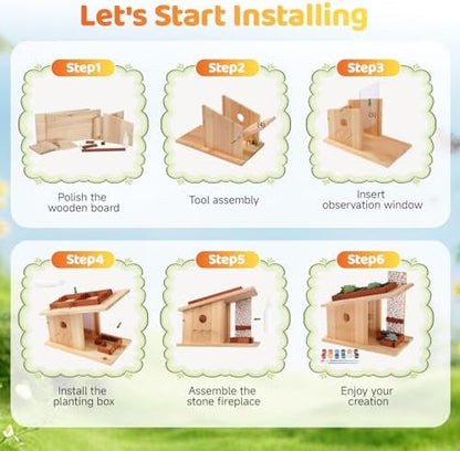 Modern Birdhouse Woodworking Kit, Natural Cedar Wooden birdhouses for