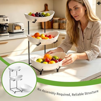 Ceramic Fruit Bowl for Kitchen Counter - 3 Tier Modern Fruit Basket