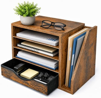 Wooden Desk Organizer with Drawers, Office Paper Mail and Organizer