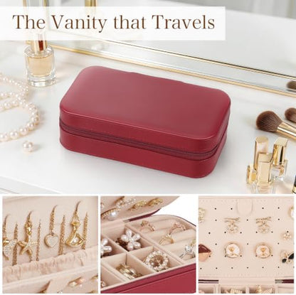 DesignSter Travel Jewelry Box, PU Leather Portable Jewelry Case, Small