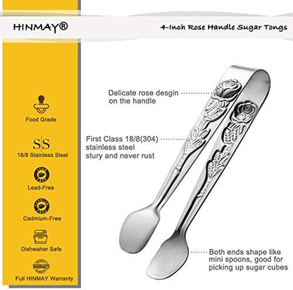HINMAY 6PCS Mini Serving Tongs 4-Inch Small Rose Sugar Cube Tongs