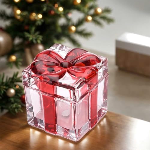 Set of 2 Christmas Candy Jar Red Glass Sugar Jar with Bowknot